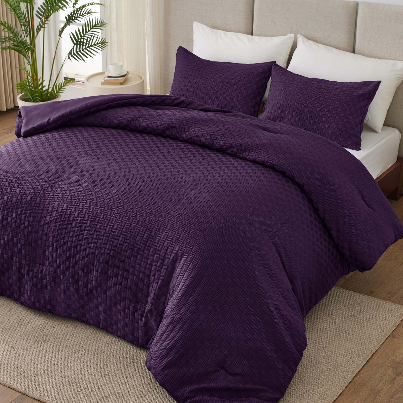 Whale Flotilla 3-Piece Jacquard Checkerd Ultra Soft Queen Comforter Set, Luxury Reversible Microfiber Comforters Full Size Beddi